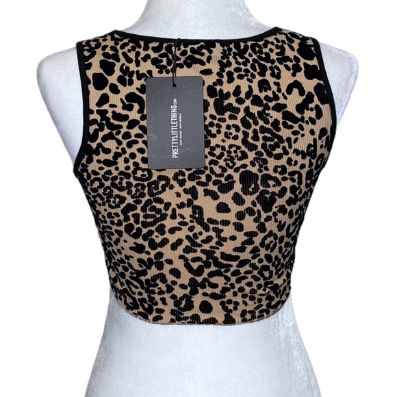 NWT PLT Leopard Ribbed Velvet Flocked Curve Hem Crop Mesh Tank Sz 4 XS Lot Of 2 - Picture 5 of 7